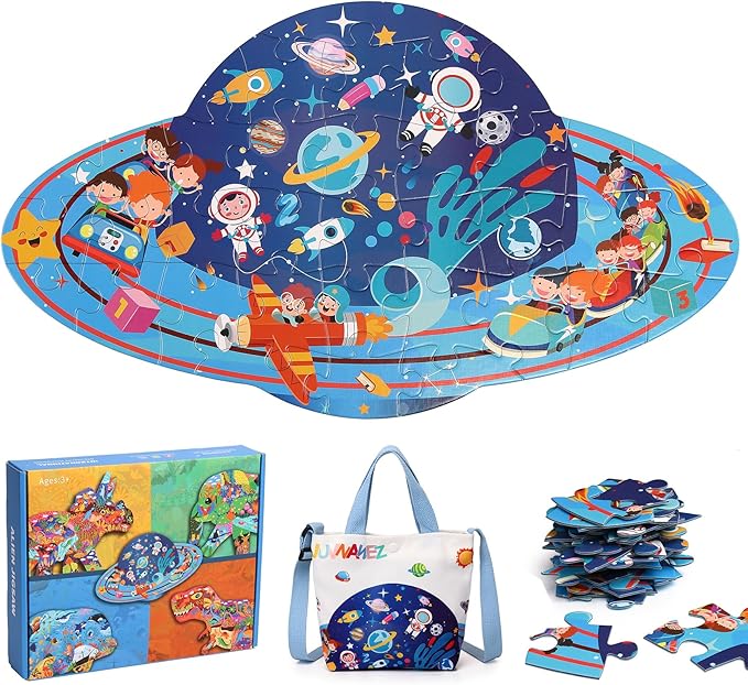 Floor Puzzle Suitable for Children Aged 3-10, Unique Large Irregular Animal Shaped Art Puzzle Suitable for Boys and Girls 36 Pieces Toys As Gifts for Children (Planet)