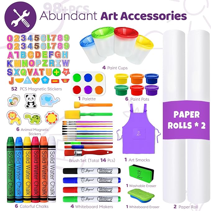 Joyooss Art Easel for Toddlers, Adjustable Standing Wooden Easel - Whiteboard & Chalkboard, Dry Erase Board for Kids Age 2-12