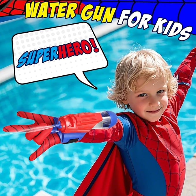 Spider Water Gun for Kids: Spider Web Shooter Automatic Water Blaster for Kids, Electric Wrist-Mounted Superhero Squirt Toy, Superhero Role-Play Toy for Outdoor Summer Fun, Blue