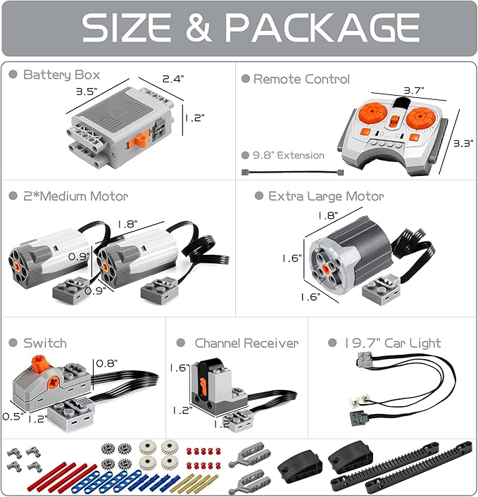 54PCS Power Function Motor Kit, Infrared Remote Control&Battery Pack Motor Set, Compatible with Lego Technic Sets, New Light Gray Electric Functions Motors and Gears, Kid&Adult