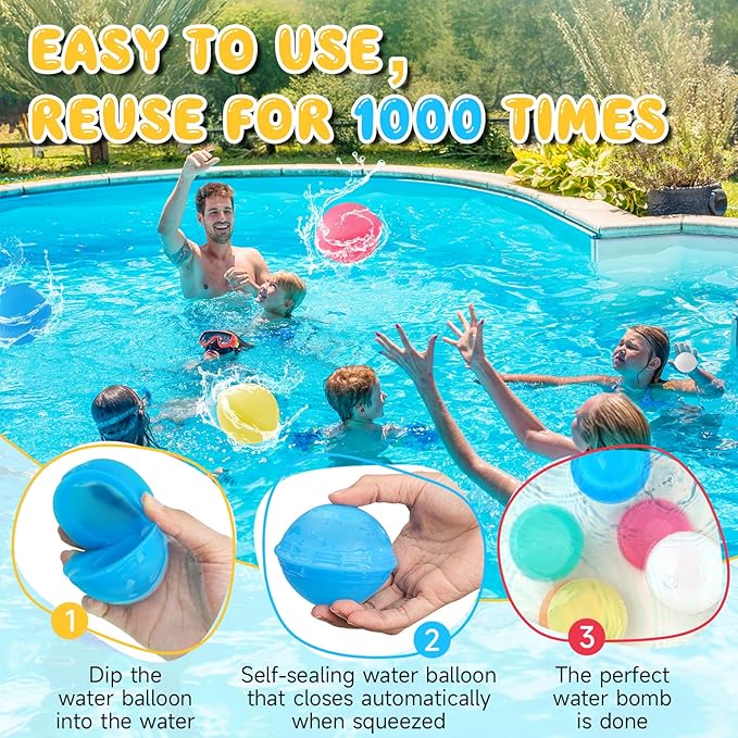 Reusable Water Balloons for Kids, 12Pcs Silicone Self-Sealing Refillable Water Balls Balloons, Summer Water Play Toys Splash Balls for Outdoor Games Backyard Lawn Beach Fun Games for Boys Girls