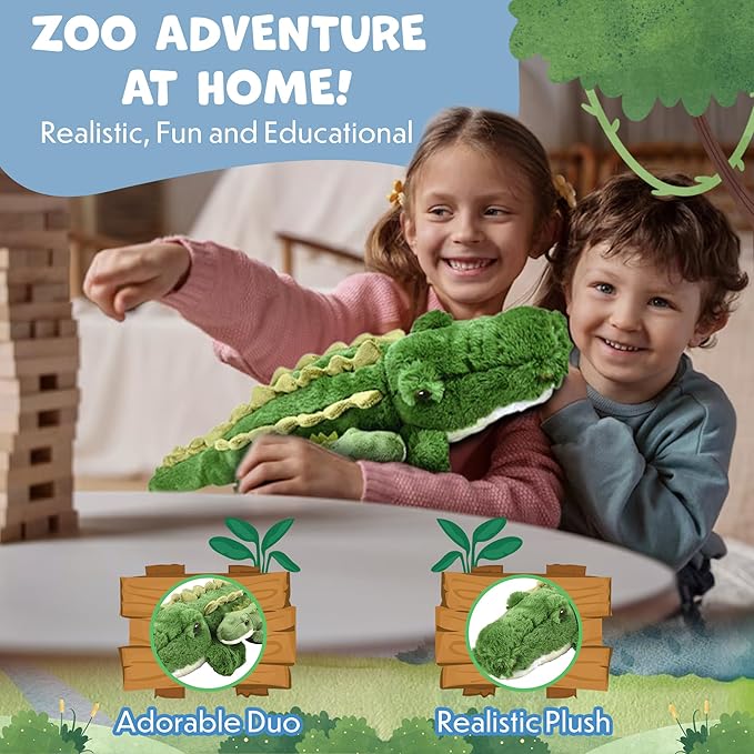 Mom and Baby Stuffed Animals for Boys & Girls, Safari Baby Shower Decorations, Nursery Decor, Zoo Animals for Toddlers, Quality Realistic Toy for Kids, Cute, Soft, Huggable, Squeezable (23" Alligator)