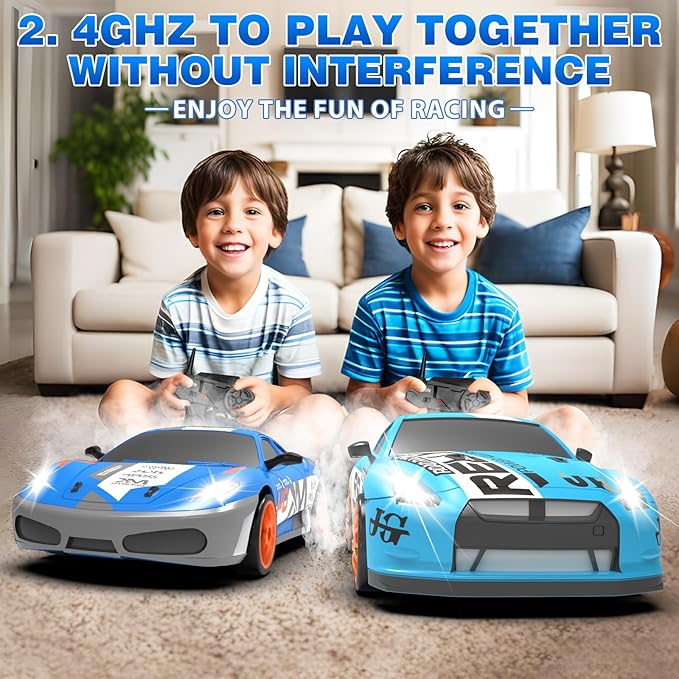 Remote Control Car RC Drift Car 2.4GHz 1:24 Scale 4WD 15KM/H High Speed, Rechargeable High Speed RC Cars with Cool Lights, Two Batteries and Extra Tires Toys for Kids