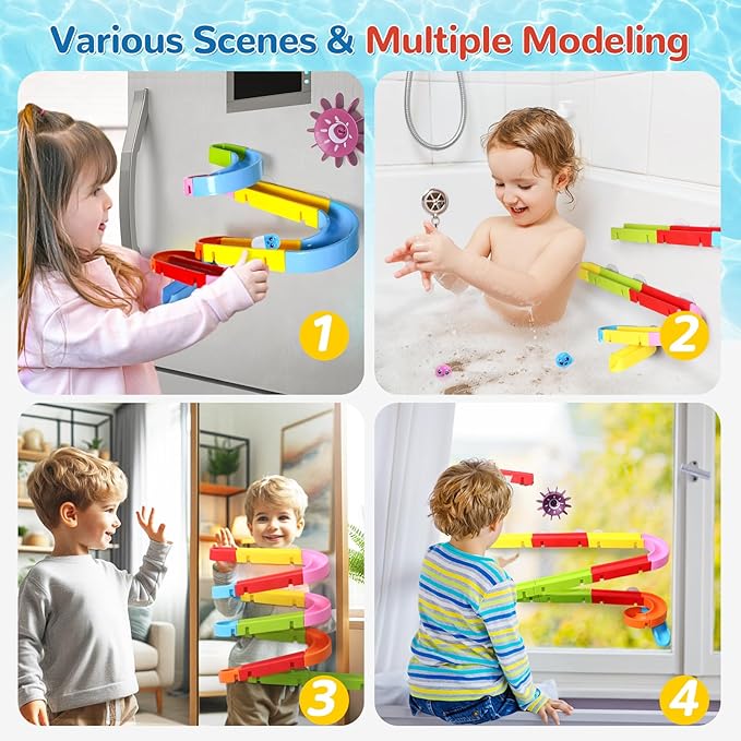 Bath Toys for Kids Ages 3-5 4-8 Toddler Bath Toys 38 PCS Bathtub Shower Toys DIY Water Marble Run Slippery Slide Birthday Gift for 2 3 4 5 6 7 8 Year Old Boys Girls