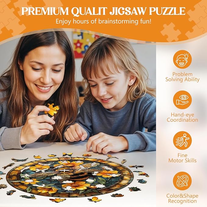 Wooden Puzzles for Adults, Wooden Jigsaw Puzzles for Adults Kids, Leisurely Bee Unique Shaped Wood Puzzles Adult, Creative Birthday Gifts for Friends Family Game (11.4 * 11.4in 200pcs)
