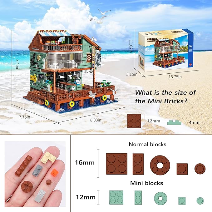 Harbour Restaurant House Mini Bricks Building Kit, Ideas Creative Architecture Building Toys Birthday Gift for Adult Boys Girls -2096 Pieces (Not Compatible with Lego Set)