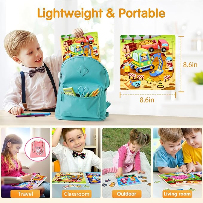 Puzzles for Kids Ages 4-6 - 48 Pcs Wooden Realistic Montessori Toddler Puzzles Ages 3-5 - Construction Vehicles Fire Rescue Space Learning Games for Boys and Girls 4-8 Year Olds