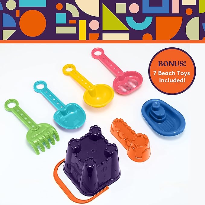 Special Supplies Sensory Activity Table for Kids and Toddlers -with Plastic Buckets and Beach Toys for Interactive Learning - Water, Sand, and STEM Play (Three Buckets - Green + Blue + Red)