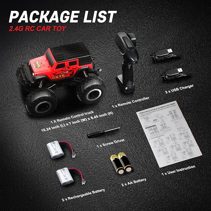 1/16 Remote Control Monster Truck : 4x4 Off Road Waterproof Rc Jeep Combines Amphibious and All Terrain Traversal, Birthday Gift for Boys & Girl Ages 6-12 (Red SUV)