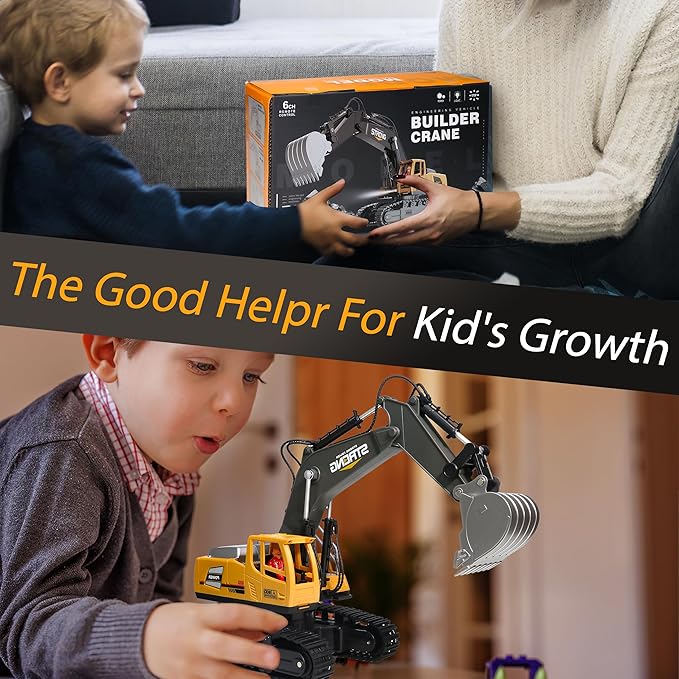 Remote-Control-Excavator-Construction Toys for Boys,RC Excavator Toy with Metal Shovel,Sound & Light,6CH 2.4Ghz Excavator Toys for Boys 3-5 4-7 8-12 Year Old Kids 2025 Christmas Birthday Gift,30+Mins
