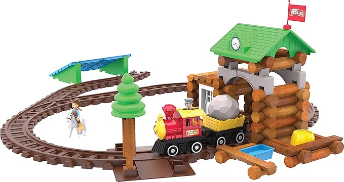 LINCOLN LOGS-Sawmill Express Train - 101 Parts - Real Wood Logs - Buildable Train Track-Ages 3+ - Best Retro Building Gift Set for Boys/Girls-Creative Construction Engineering-Preschool Education Toy