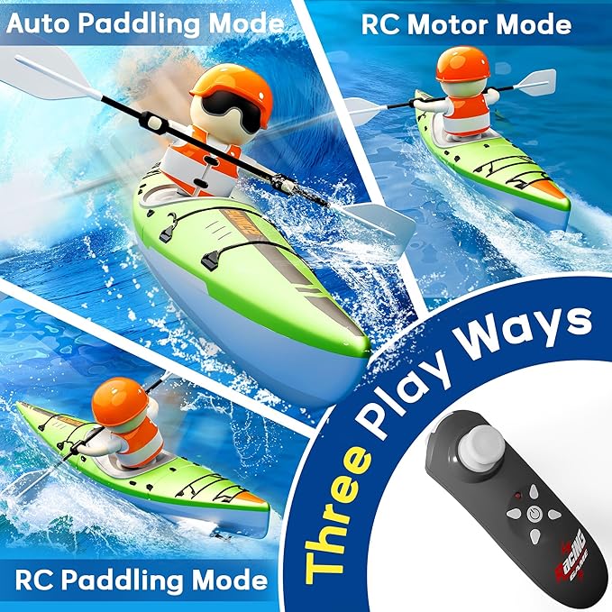 iPlay, iLearn Kids Remote Control Boat Toy, Toddler RC Kayak Paddle Boats Bath Toys Boys 4-8-12, Water Racing W/Light Outdoor Pool Lake Bathtub, Birthday Gifts 5 6 7 9 10 Year Old Child Girl-Green