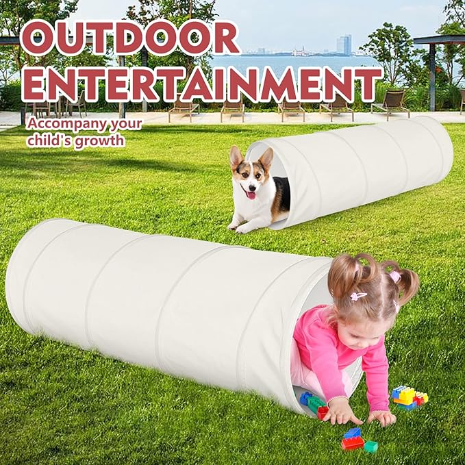 Kids Play Tunnel Tent for Toddlers, Pop Up Crawl Tunnel Toy for Baby or Pet with Neutral Color, Collapsible Gift for Boy and Girl Play Tunnel Indoor and Outdoor Game (Beige Leather Tunnel)