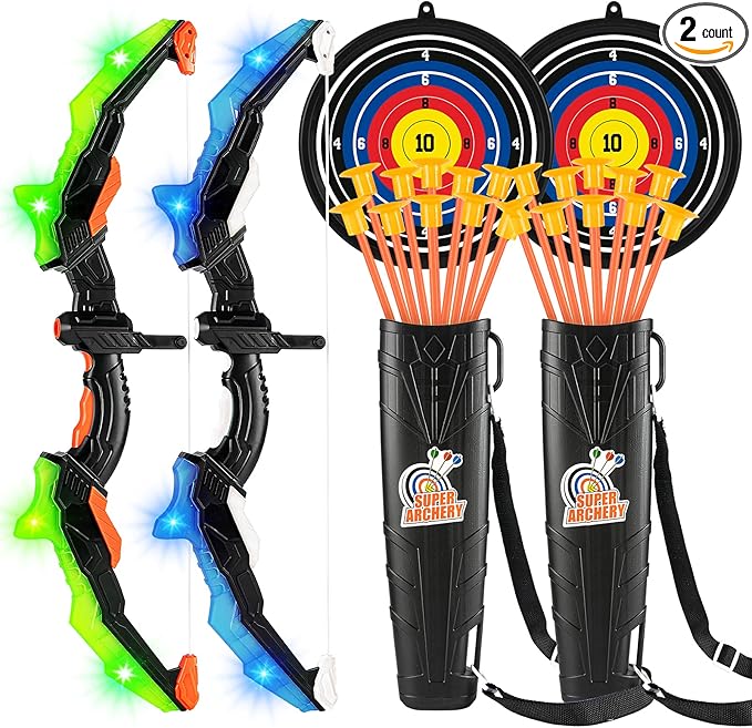 ASMAD Kids Bow and Arrow Set, LED Light Up Archery Toy Set, 10 Suction Cup Arrows, Target & Quiver, Indoor and Outdoor Kids Toys for Children Boys Girls, Christmas Birthday Gifts for Kids