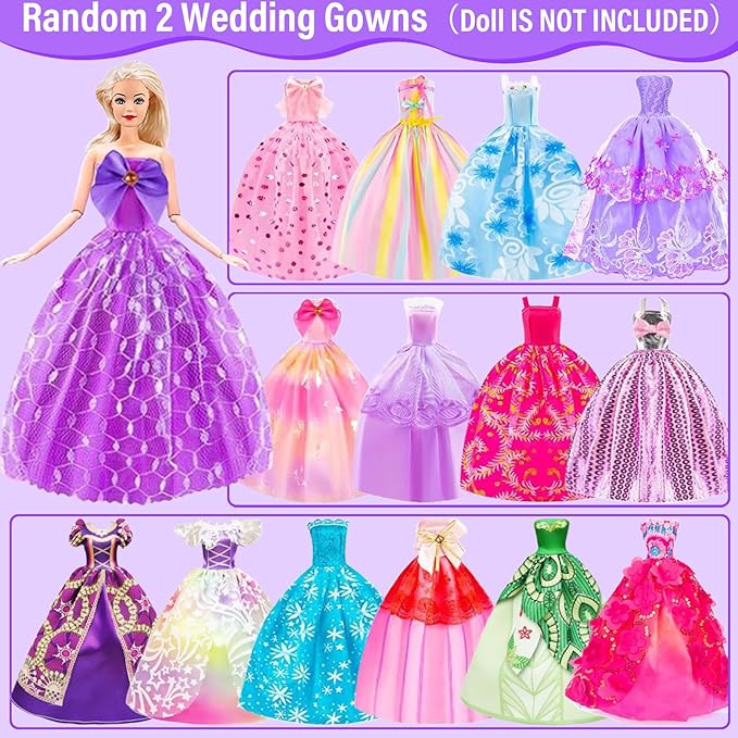 Ecore Fun 108 Pcs Doll Clothes and Accessories with Purple Doll Closet for 11.5 Inch Girl, Includes Party Dresses, Fashion Outfits, Swimsuits, Shoes, Hangers, Bags, Necklaces