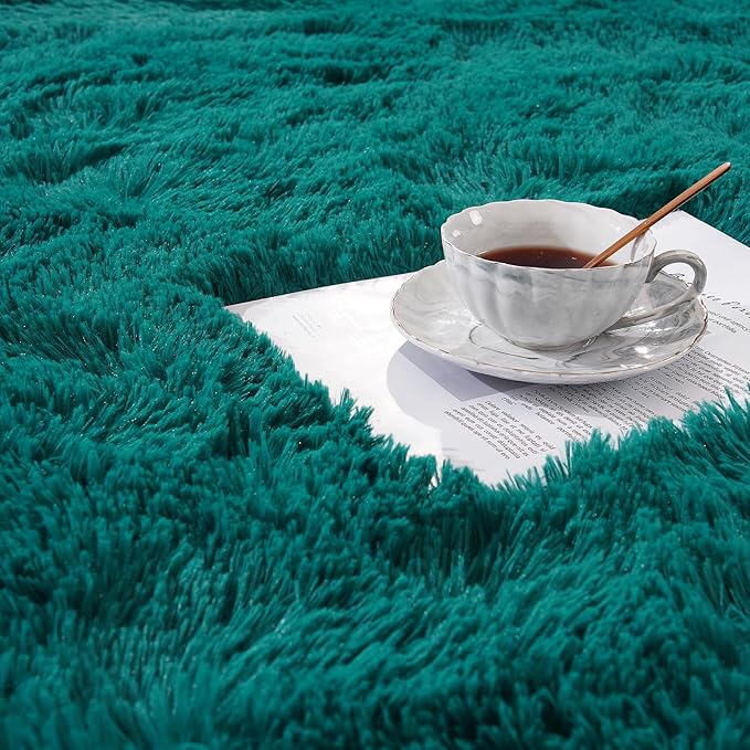 Amearea Shag Blue and Green Runner Rug for Bedroom Girls Living Room, 2x6 Teal Green Feet Extra Soft and Fluffy Shaggy Rugs, Non Slip, Indoor Floor Long Carpet Mat for Boys Nursery Home Decor