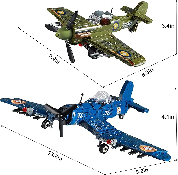 WW2 Military Plane Building Sets Compatible with Lego, Create US F4U & UK Spitfire Fighter Jet Models Toys, Great Army Airplane Aircraft Gifts for Boys Kids