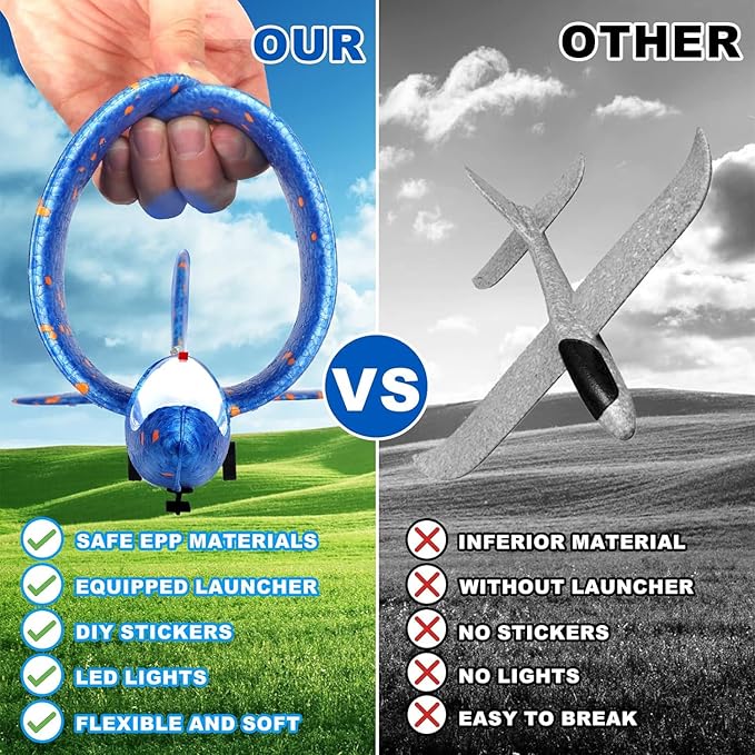 3 Pack Foam Airplane Launcher Toys, 12.6" Led Glider Catapult Plane Boy Toys, Easter Gifts for Kids, Outdoor Sport Flying Toys for Kids Birthday Gifts for 4 5 6 7 8 9 10 11 12 Year Old Boys Girls