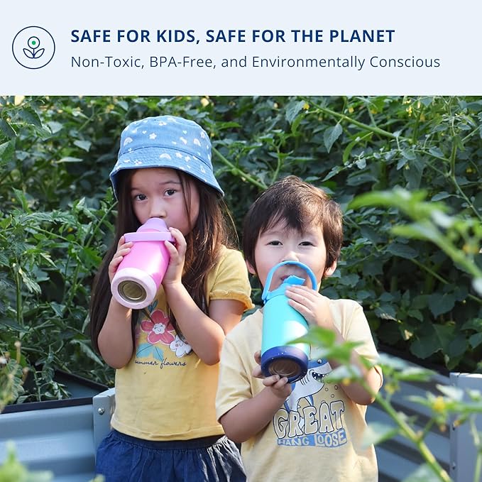 Re-Play 12 oz Water Bottle for Kids - Vacuum-Insulated Stainless Steel Tumbler with Flip-Straw, Silicone Base and Handle - Spill and Leak-Proof Design, Dishwasher and Freezer Safe, Aqua Assorted