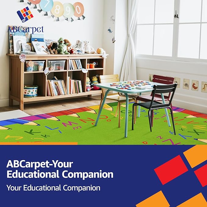 Classroom Rug Carpet Learning Educational Elementary School Daycare Nursery Non Slip Soft Washable ABC Numbers Reading Alphabet Letter Seating Area Rug (3.2 x 5ft, E009-PencilABC-Economy)