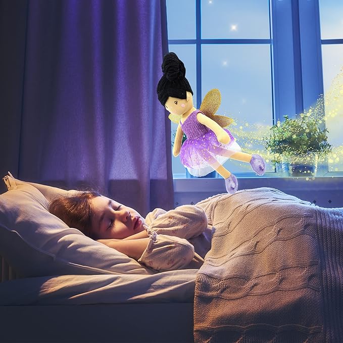 June Garden 12" Enchanted Garden Fairy Doll Violet - Plush Stuffed Soft Doll Girl Gift - Purple Outfit and Wings