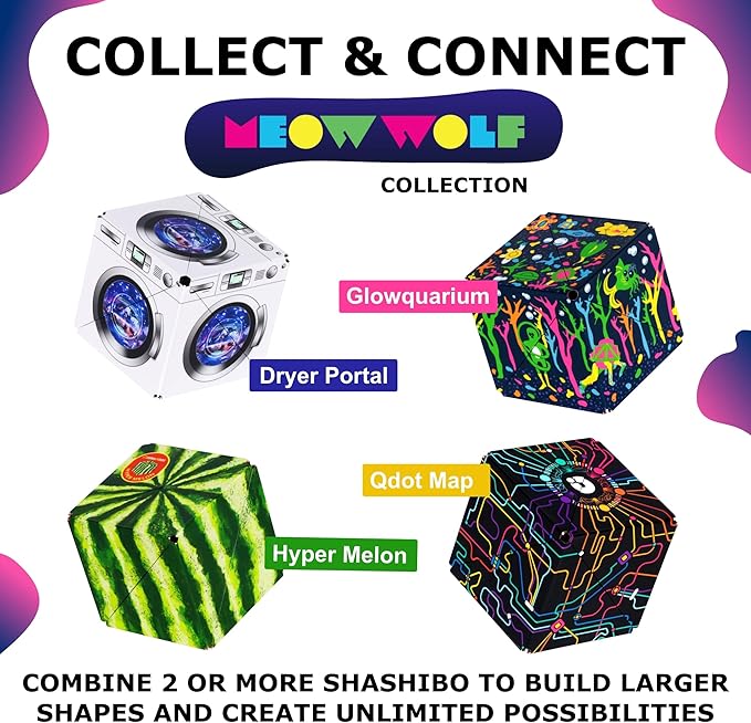 SHASHIBO Meow Wolf Shape Shifting Box - STEM Magnetic Fidget Cube That Transforms Into Over 70 Shapes, Download Fun in Motion Toys Mobile App (QDOT Map)