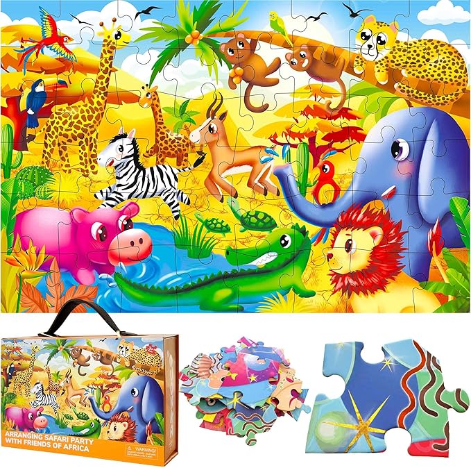 QUOKKA Giant Floor Puzzles for Kids Ages 3-5 - 2x3 Feet 48 Piece Puzzles for Kids Ages 4-8 - Educational Toys on Large Puzzles for Boys and Girls Ages 3-5 - Africa Toy Gift Activities