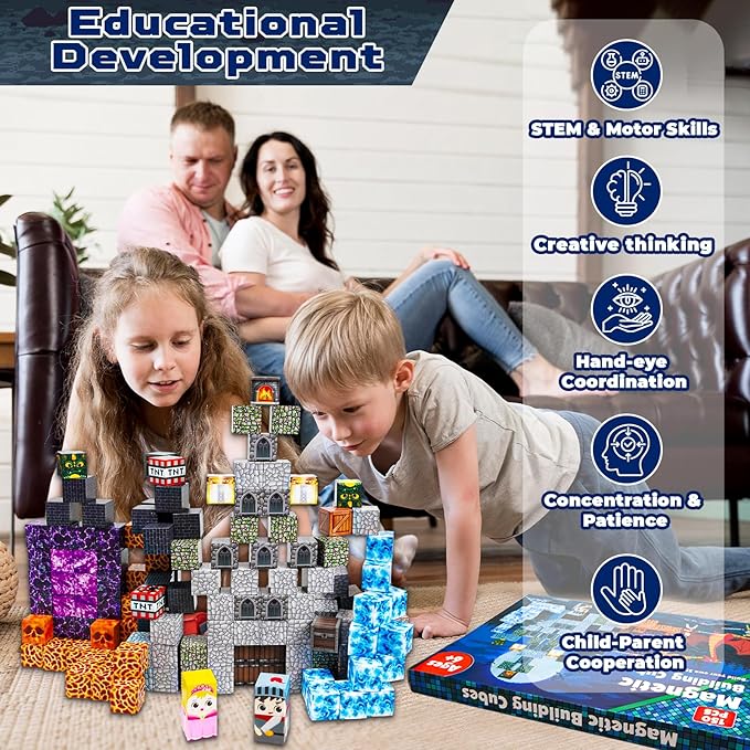 Goody King 150 PCS Magnetic Building Blocks Montessori Magnetic Toys, Build Dark Castle Set, STEM Toddler Sensory Building Blocks for Toddler Boys Girls 3 4 5 6 7 8 9 10th Birthday Gift