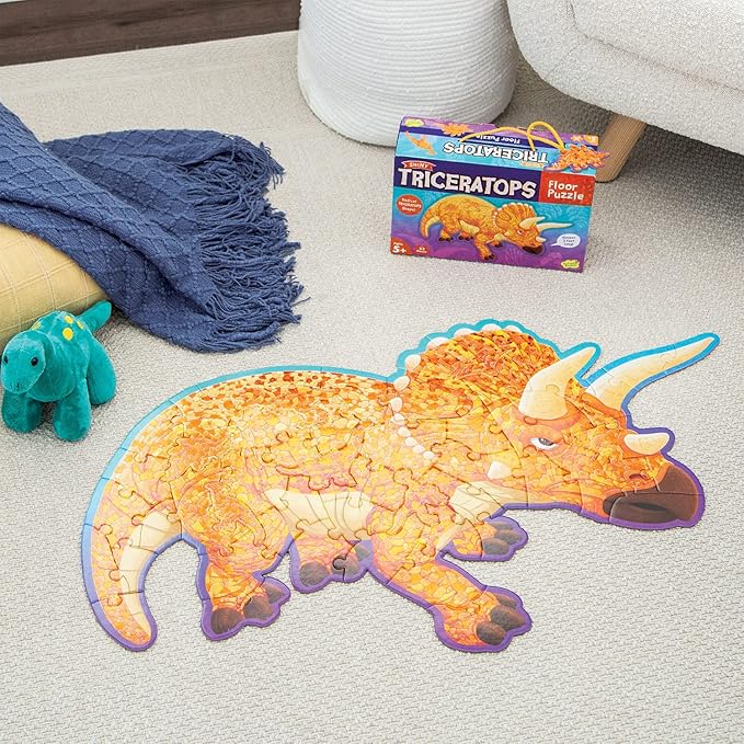 Peaceable Kingdom Giant Floor Puzzles with Uniquely Fun Shaped Pieces for Kids Ages 3+ Gifts for Boys and Girls - Triceratops