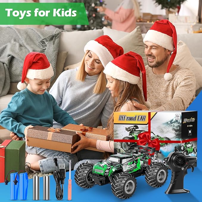 Remote Control Car, All Terrain Remote Control Truck for Boy, 2.4GHz Rc Car with Two Rechargeable Batteries, 20KM/H Monster Truck Toys