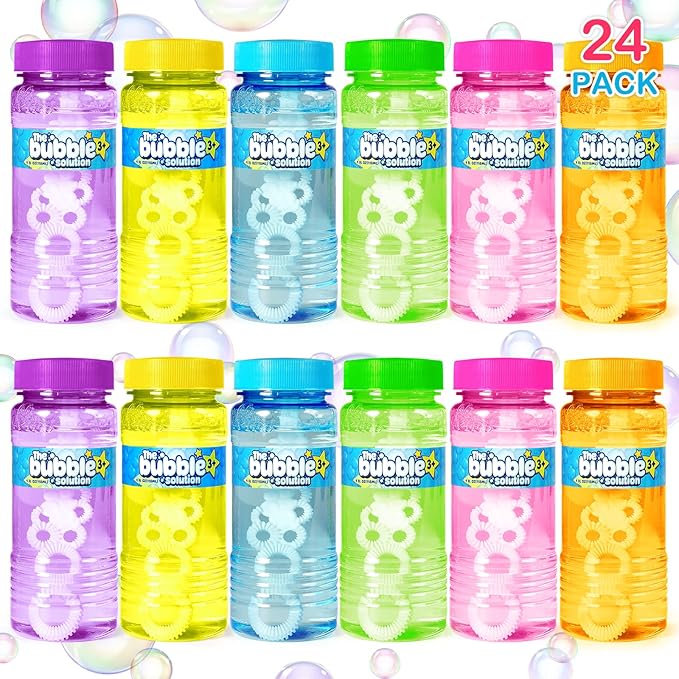 Springflower 24 Pcs Bubble Bottles with Wand,Bubbles Party Favors for Kids,Summer Toys, Blow Bubbles Solution Novelty Toy, Party Favors, Birthday Party Supplies, Outdoor & Indoor Activity,4oz,6 Colors