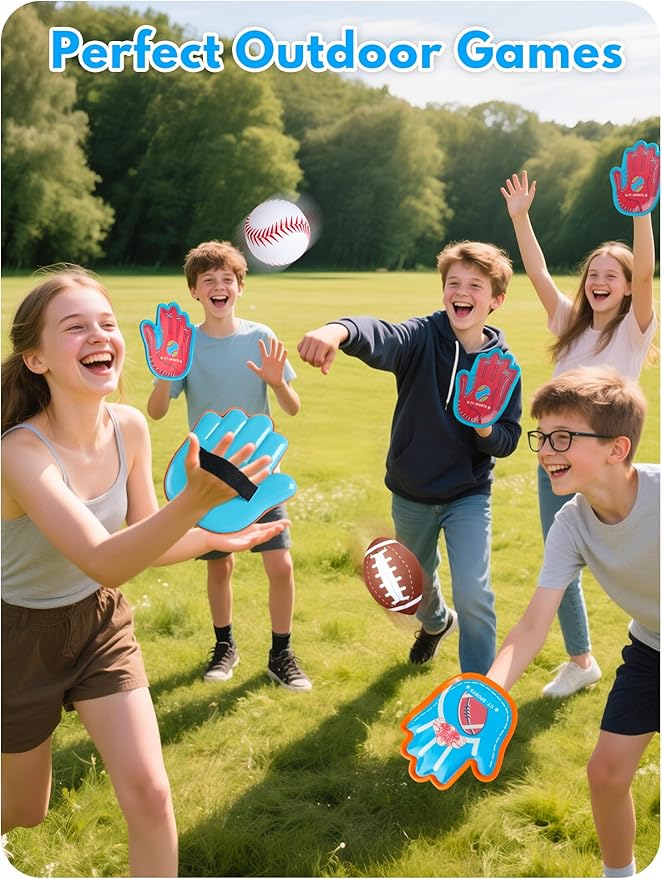 Toss and Catch Ball Game for Kids 3-8, Pool & Beach Ball Game, Outdoor Sports Toy with 4 Soft Sticky Balls & 4 Upgraded Paddles (2 Baseball Style & 2 Football Style), Ages 3-8+