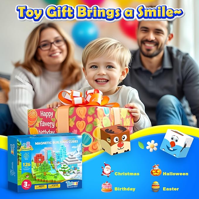 126PCS Magnetic Blocks-Mine Magnet World Forest & Ice Edition, Sensory Building Blocks Set STEM Construction Toys for Toddlers Kids Ages 3-5 5-7 8-13, Gifts for 3-8 Year Old Boys Girls