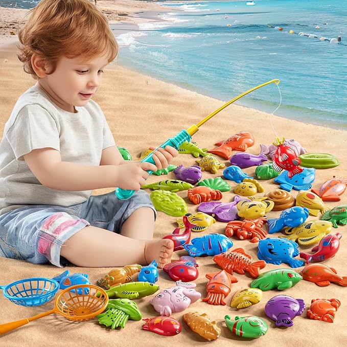 Magnet Fishing Toys Game for Kids 3 4 5 6 7 8 Years Old - Pool Toys, Bath Toys for Toddlers, Pole Rod Net, Floating Fish Toys, Outdoor Party Toys for Boys Girls Kids Age 3-8 8-12 Year Old
