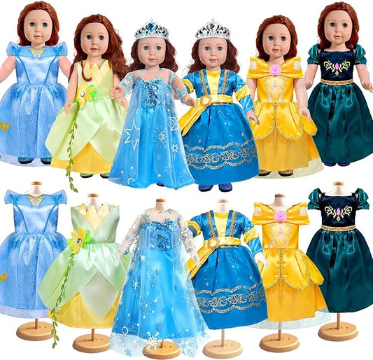 18 inch Doll Clothes Accessories, 6pcs Princess Costume Set with Crown Fits for 18 inch Girl Dolls