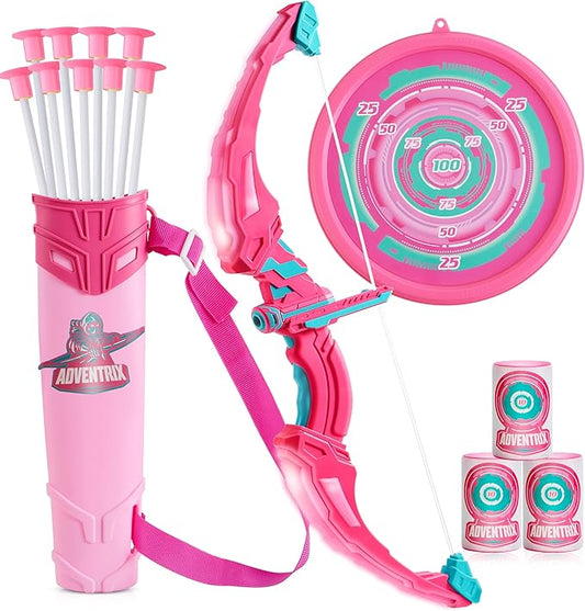 JOYIN Pink Bow and Arrow Set for Girls, LED Light Up Archery Toy Set with 9 Suction Cup Arrows, Target & Arrow Case, Christmas Indoor Outdoor Activity Toy for Kids Girls Ages 3-12
