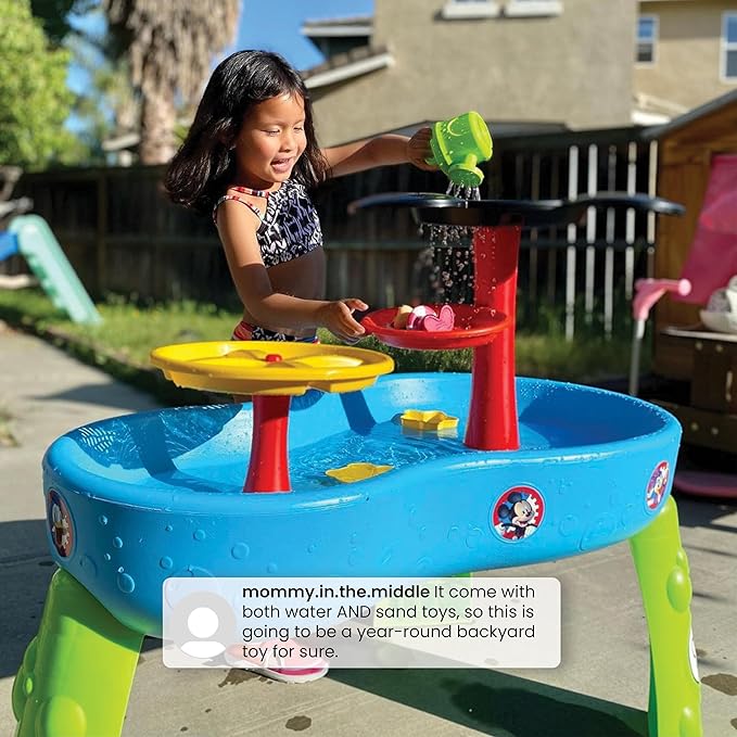 Disney Mickey Mouse Water Table by Delta Children| 3-Tier Water Play Table with 11-Piece Toy Set | Water Sensory Table + Summer Beach Toys for Outside Backyard for Toddlers Ages 2+, Blue