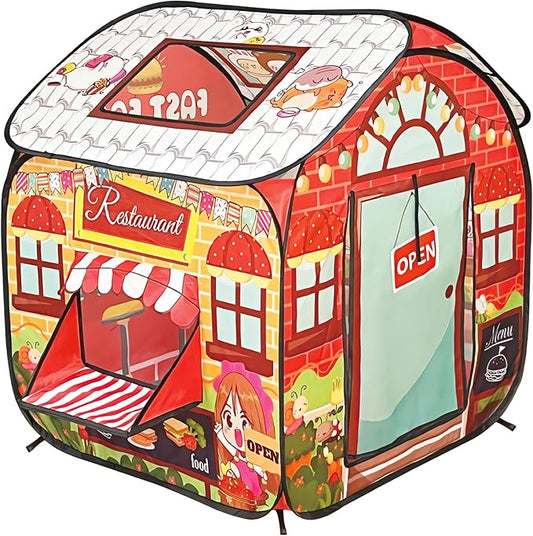 Kids Pop Up Fast Food Restaurant Play Tent, Playhouse Indoor Outdoor Folding Portable Play Tent for Kids Boys and Girls