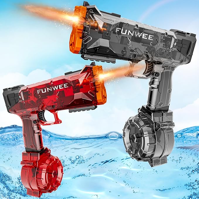 2025 New Upgrade 2 Pack Electric Water Guns for Adults Kids, Light Up Squirt Gun, Powerful Automatic Water Gun, High Capacity Long Range Fully Strongest Water Blaster, Outdoor Pool Water Toy