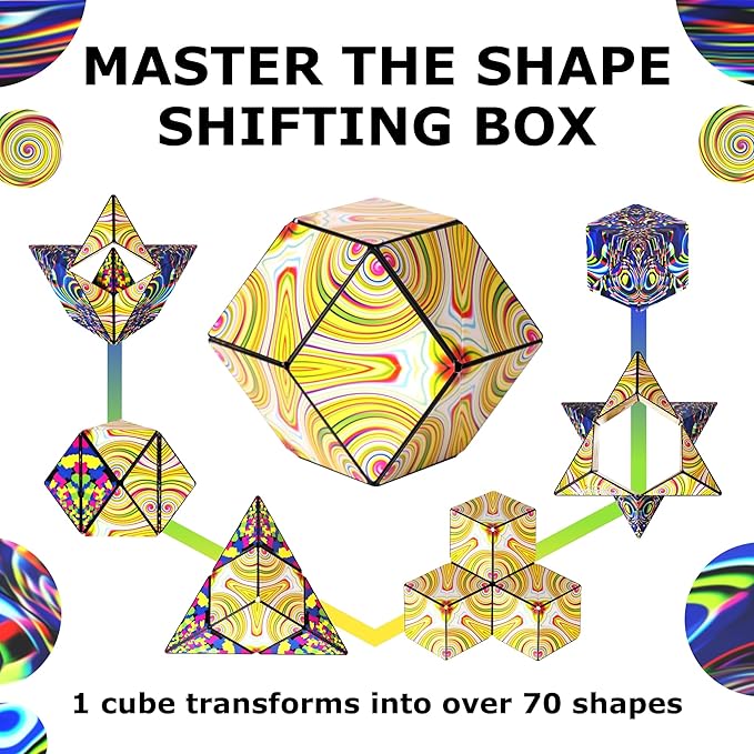 SHASHIBO Shape Shifting Box - STEM Magnetic Fidget Cube That Transforms Into Over 70 Shapes, Download Fun in Motion Toys Mobile App (Technicolor)