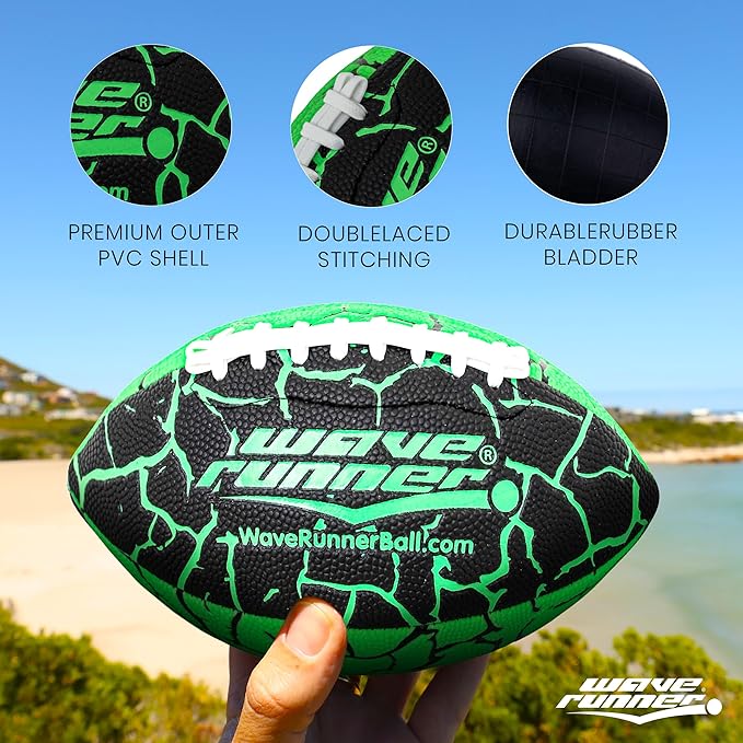 Wave Runner Grip It Waterproof Junior Size Football, 9.25 Size, Durable & Double Laced, Perfect for Beach Accessories, Kids Games, Pool Toys, Outdoor Games, All-Weather Indoor & Outdoor Play