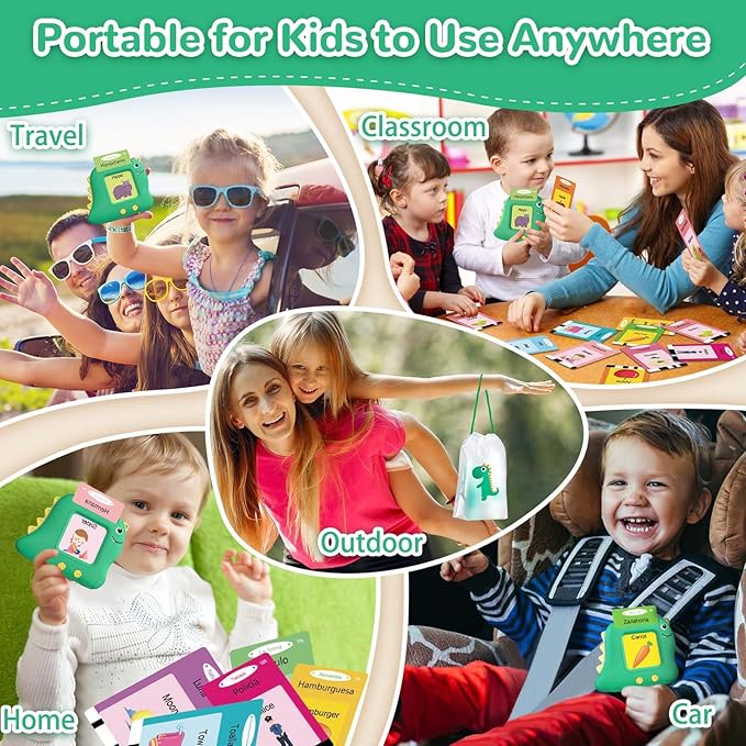 Spanish Talking Flash Cards Bilingual - Toddler Toys for 2 3 4 5 Year Old Boys and Girls, Autism Sensory Toys for Kids Learning Montessori, Español/English Speech Therapy Preschool Gifts