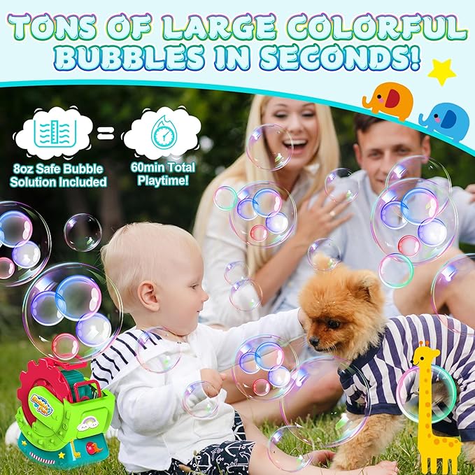 Bubble Machine for Toddlers Kids, Blower with 8oz Solution, Make Extra Large & Bubbles in Bubble, Maker Toy for Indoor Outdoor Birthday Party
