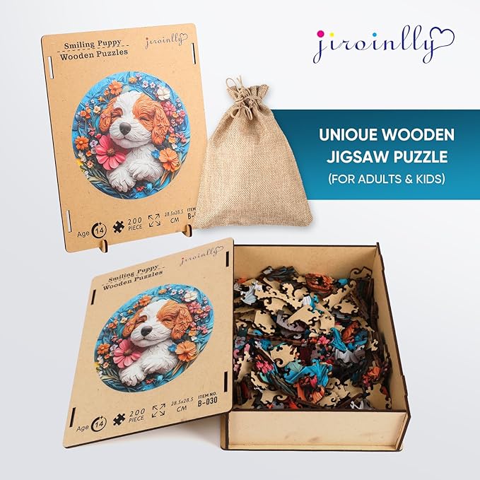 Wooden Puzzle for Adults - 3D King Charles Spaniel Dog Wooden Jigsaw Puzzles 200 Piece, Unique Shapes Family Reunion Puzzle for Adults, Best Gifts for Family Friends Medium, 11.2x11.2 in