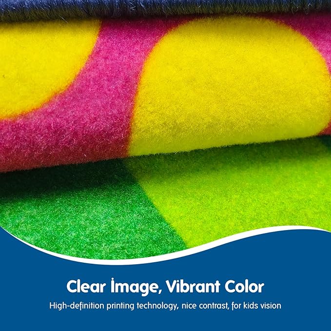 Classroom Rug Kids Carpet Blue 24 Seating Rug Elementary School Daycare Nursery Shape Education Classroom Rug Suitable for Calm and Colorful Classroom Decor, 7.5 x 13 ft