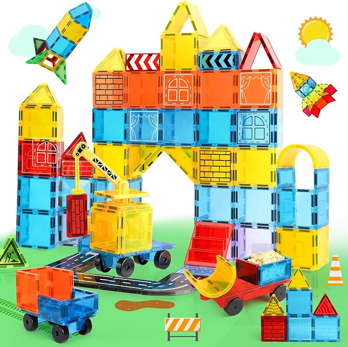TOY Life Magnetic Tiles for Kids Ages 3-5, Building Toys for Kid Age 4-8, Magnet Construction Tile for Toddler 1-3, Kid Preschool Toys 45 Pcs
