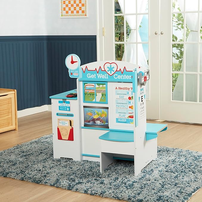 Melissa & Doug Wooden Get Well Doctor Activity Center - Waiting Room, Exam Room, Check-In Area - FSC Certified