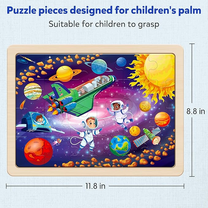 SYNARRY Large Space Planets Solar System Wooden Puzzles for Kids Gift Box(12.2*9.4 in) - FSC Certified, Puzzles for Toddlers 3-5, Puzzles for Kids Ages 4-6, Wood Toys Gifts for 3 4 5 Year Old Boy Girl