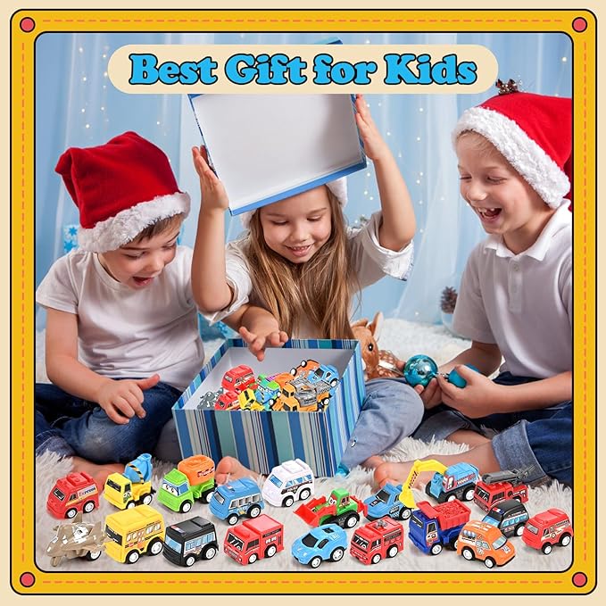 GOLDGE 30-Piece Pull-Back & Friction-Powered City Cars & Trucks Toy Vehicle Set for Toddlers, Boys & Girls – Educational Play, Stocking & Easter Basket Stuffers (30 City Cars and Trucks)