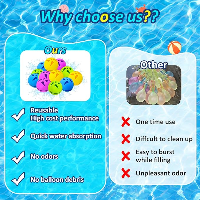 12Pcs Reusable Water Balloons, Pool Beach Water Toys for Boys and Girls, Outdoor Summer Toys for Kids Ages 3-12, Summer Balls for Pool and Backyard Fun